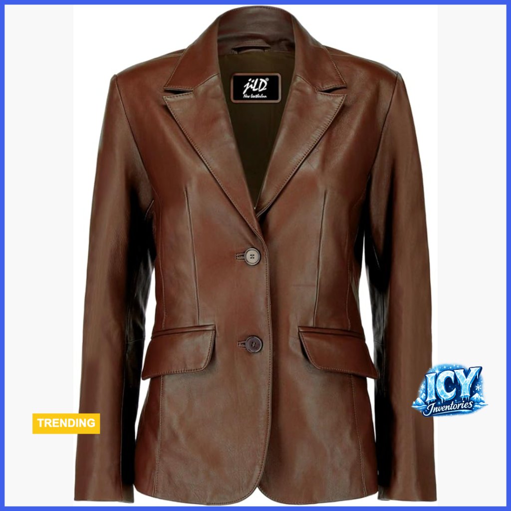 Lambskin Leather Blazer Jacket With Notched Lapel Collar